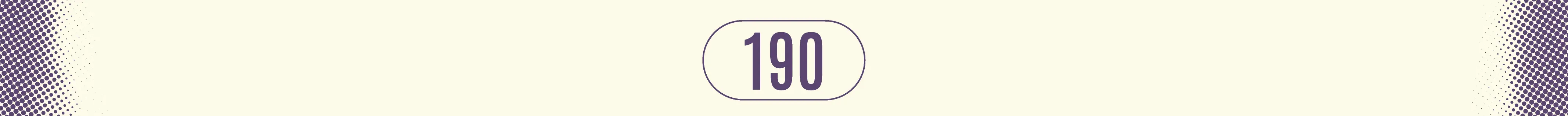 Arte gráfica minimalista com fundo claro destaca o número “190” dentro de um selo oval roxo. O design indica o telefone de emergência da polícia, utilizado para acionar atendimento imediato em situações de risco.